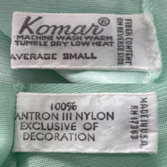 Vintage 70s Boho KOMAR Mint Green Nylon Lacy Bodice Maxi Dress Nightgown Size S - Picture 10 of 10